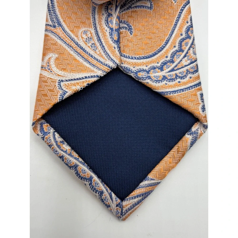 Saddlebred Men's Silk Tie Orange Blue Paisley Handcrafted NWT $45 Retail